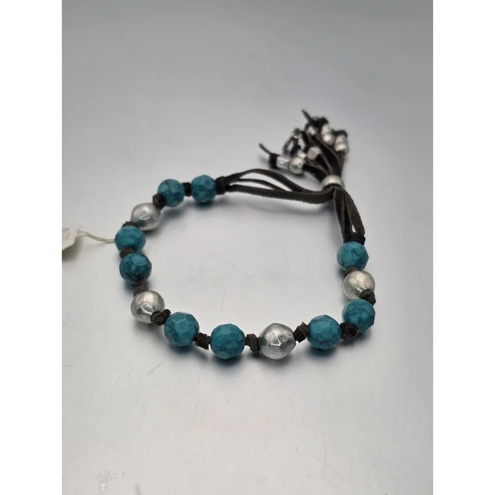 New LUCKY BRAND Bolero Bracelet or‎ Anklet Turquoise Silver Tone Suede Cord 11